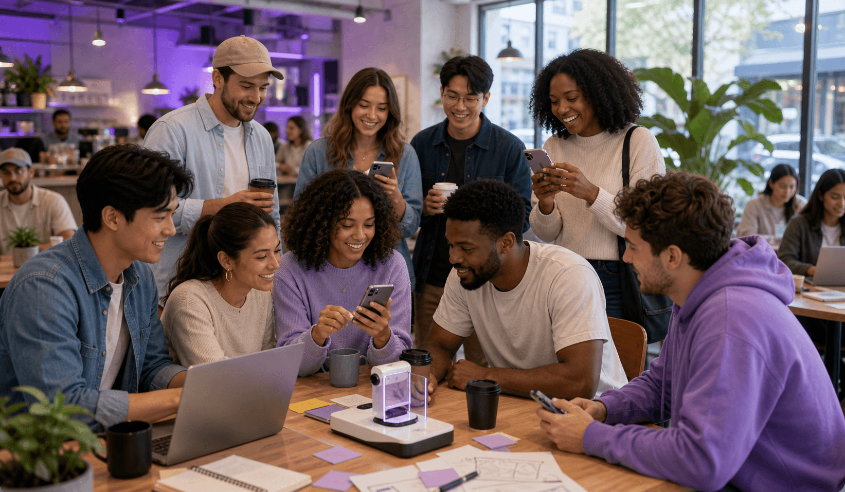 Supporters discovering a new project in a cafe