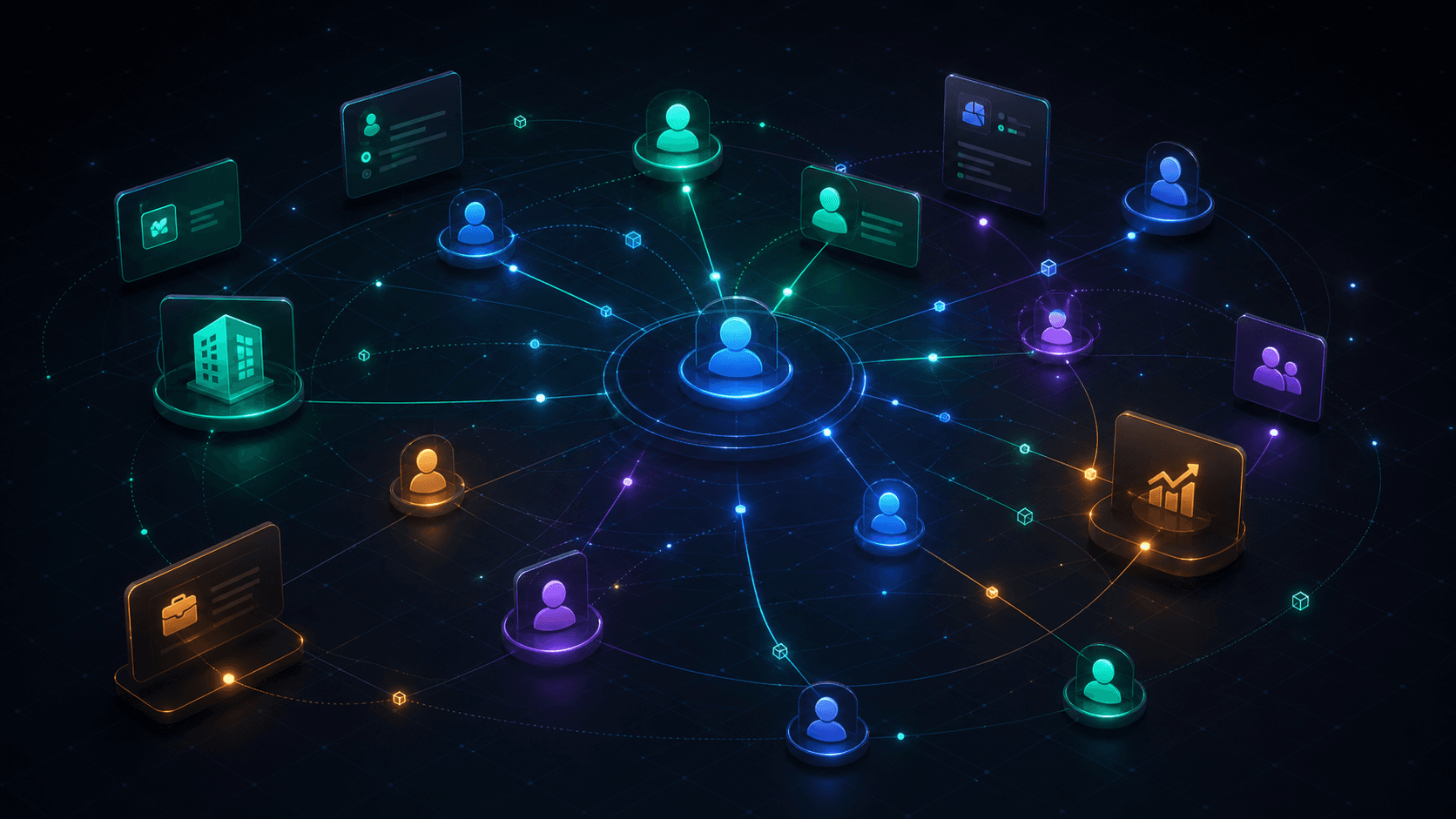 Colorful professional graph visual connecting people, companies, jobs, and work opportunities