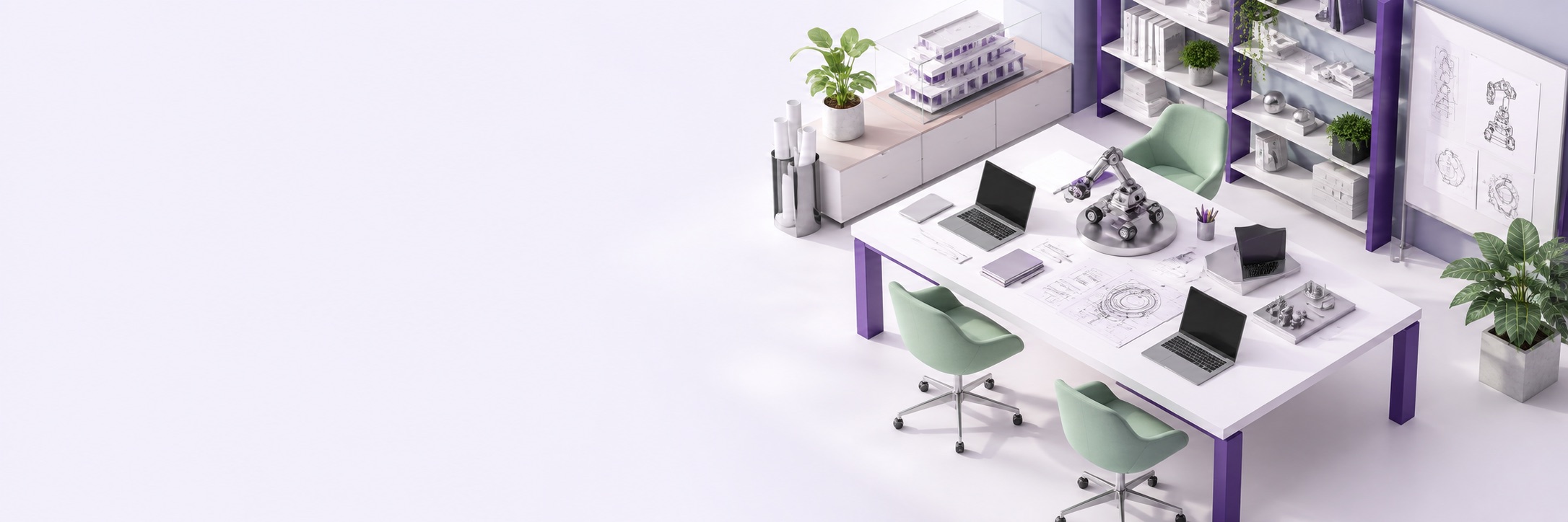 Concept illustration of a collaborative engineering workspace, not an OpenCentric office photograph.